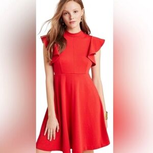 Anthropologie Maeve Red Ruffle Sleeve Dress, Size Medium